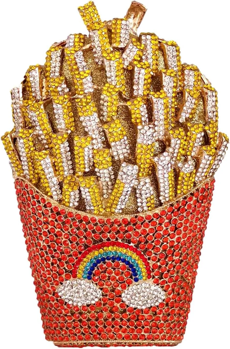 Novelty Fries Chip Women Evening Handbags Party Dinner Crystal Clutch Bag Bridal Rhinestone Clutch Bag,Small
