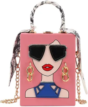 Novelty Unique 3D Lady Face PU Leather Top Handle Satchel Handbags for Women Funky Tote Purse Hobo Crossbody Shoulder bags