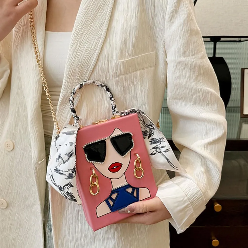 Novelty Unique 3D Lady Face PU Leather Top Handle Satchel Handbags for Women Funky Tote Purse Hobo Crossbody Shoulder bags