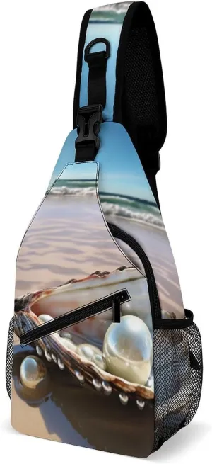 Ocean Beach Mussel Pearl Sling Bag for Men Women Travel Crossbody Bags Large Hiking Sling Backpack Chest Bag Man Purse