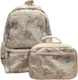 Octsky Girls Backpack for School Elementary Aged 8-10 | Back to School Bookbag with Lunch Box for Kids Beige, One Size