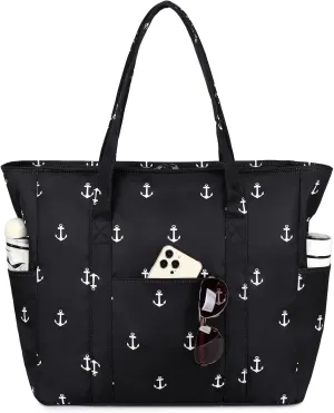 Octsky Roomy Beach Bags for Women - Waterproof Sandproof Beach Tote with Dual Zipper and Wet Pocket - 3 Outside Pockets