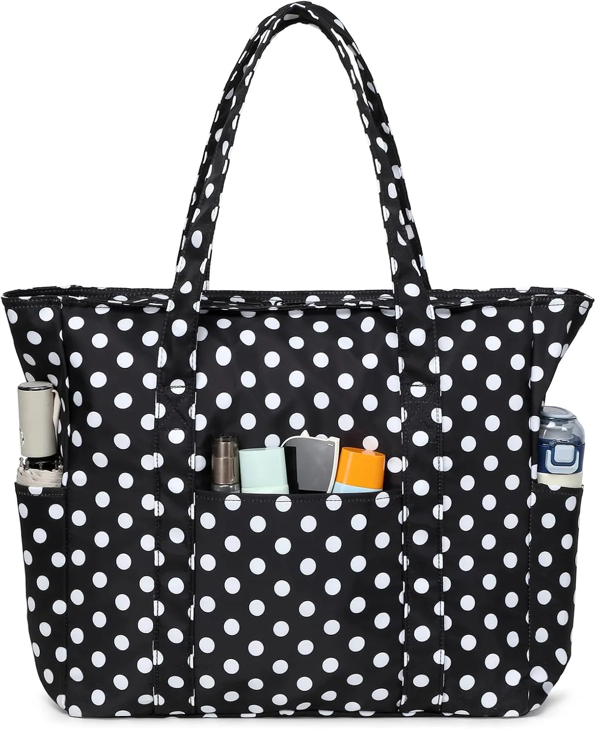 Octsky Roomy Beach Bags for Women - Waterproof Sandproof Beach Tote with Dual Zipper and Wet Pocket - 3 Outside Pockets