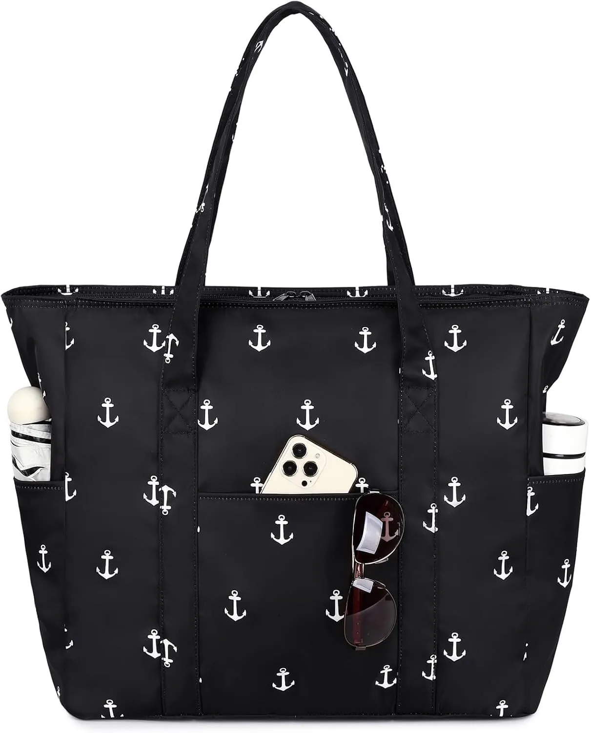Octsky Roomy Beach Bags for Women - Waterproof Sandproof Beach Tote with Dual Zipper and Wet Pocket - 3 Outside Pockets