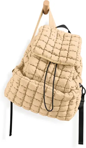 ODODOS Quilted Backpack 2.0 for Women Lightweight Puffer Hiker Pack Drawstring Padding Travel Gym Bag, Beige