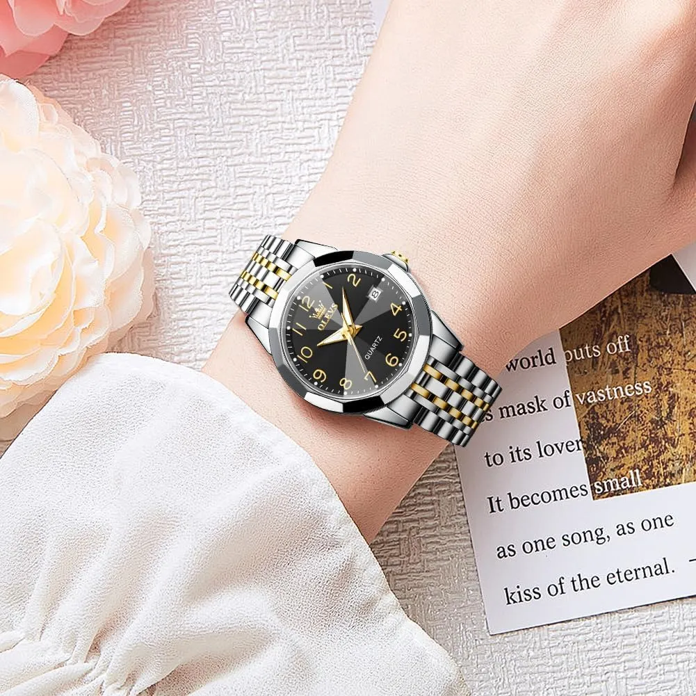 OLEVS Watches for Women Diamond with Date Luxury Leather Female Waterproof Women Wrist Watch Analog Dress Stainless Steel Ladies Watch Luminous Calendar Women Watch Green/Silver/Red Dial