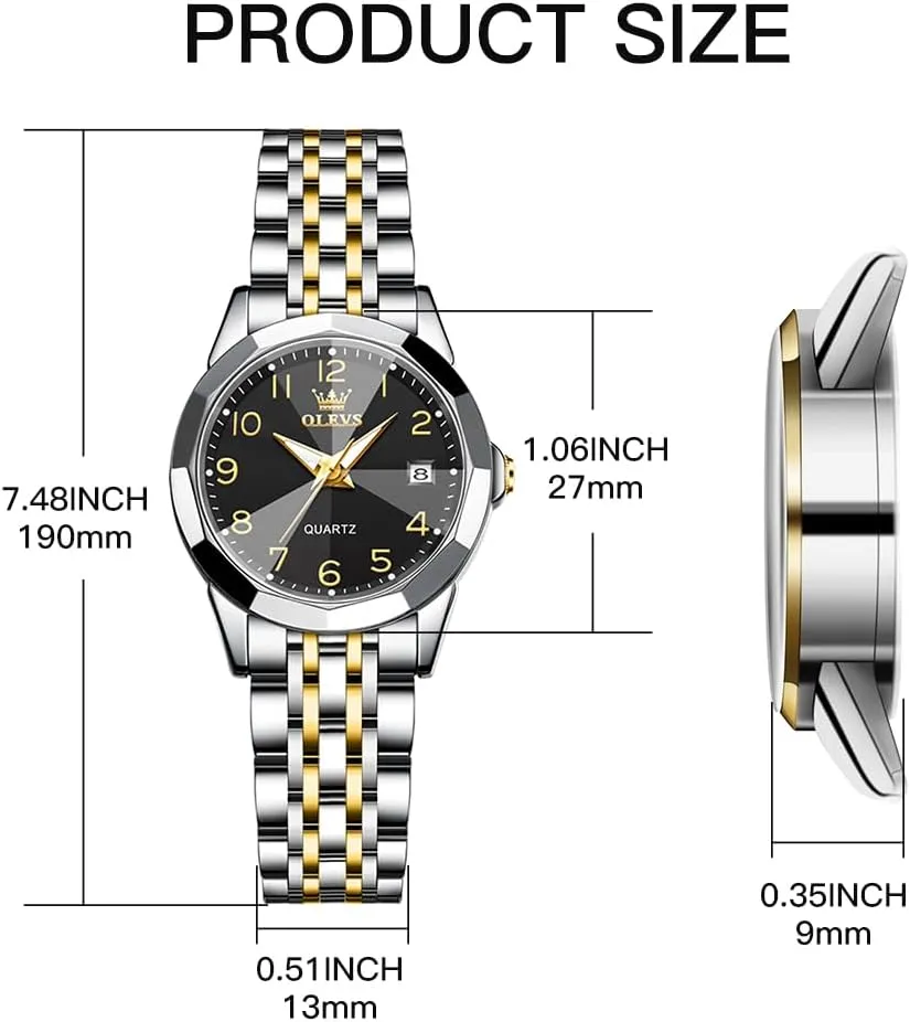 OLEVS Watches for Women Diamond with Date Luxury Leather Female Waterproof Women Wrist Watch Analog Dress Stainless Steel Ladies Watch Luminous Calendar Women Watch Green/Silver/Red Dial