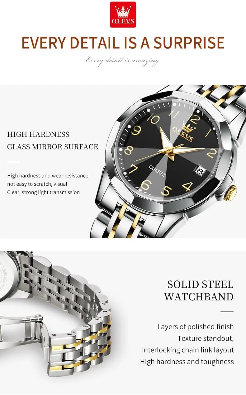 OLEVS Watches for Women Diamond with Date Luxury Leather Female Waterproof Women Wrist Watch Analog Dress Stainless Steel Ladies Watch Luminous Calendar Women Watch Green/Silver/Red Dial