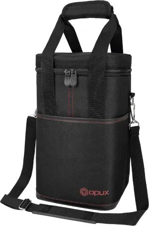 Opux 4 Bottle Insulated Wine Cooler Bag - Leakproof Padded Portable Wine Bottle Carrier for Travel Picnic BYOB Gift (Black)