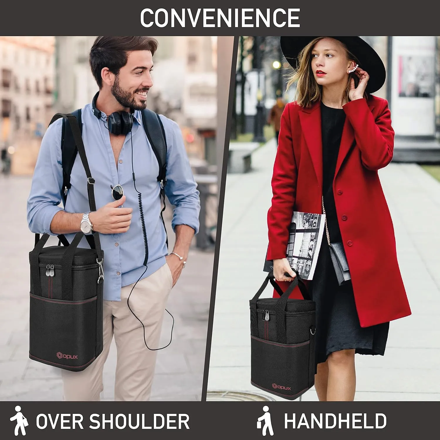 Opux 4 Bottle Insulated Wine Cooler Bag - Leakproof Padded Portable Wine Bottle Carrier for Travel Picnic BYOB Gift (Black)