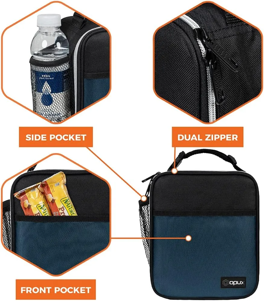 opux Premium Insulated Lunch Box, Soft School Lunch Bag for Kids Boys Girls, Leakproof Small Lunch Pail Men Women Work, Reusable Compact Cooler Tote Lunchbox for Office Adult, Navy