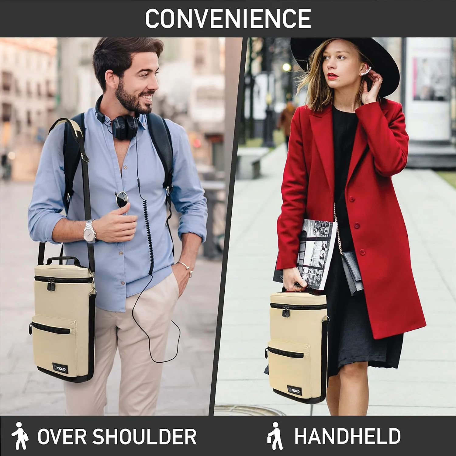 opux Wine Bag 2 Bottle Wine Tote Carrier, Insulated Wine Cooler Bag for Travel Picnic, Leakproof Portable Bottle Padded Case, Wine Gifts For Women Men Wine Lovers Christmas, Cream Beige