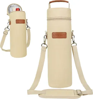 OPUX Wine Bag Single Bottle Carrier Tote, Insulated Wine Cooler Bag for Travel Picnic Beach with Shoulder Strap, Thermal One Bottle Holder Carrying Case Wine Gift for Women Men, Beige Cream