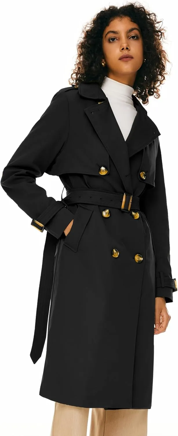 Orolay Women's 3/4 Length Double Breasted Trench Coat Lapel Jacket with Belt