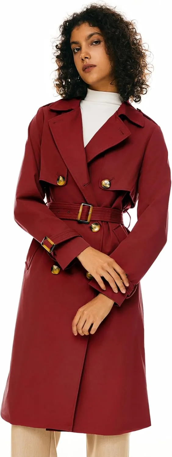 Orolay Women's 3/4 Length Double Breasted Trench Coat Lapel Jacket with Belt