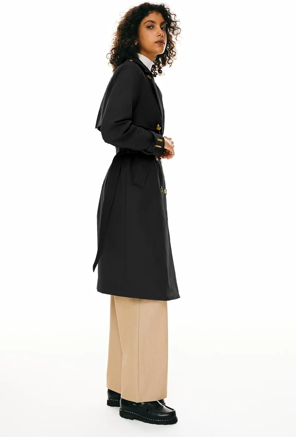 Orolay Women's 3/4 Length Double Breasted Trench Coat Lapel Jacket with Belt