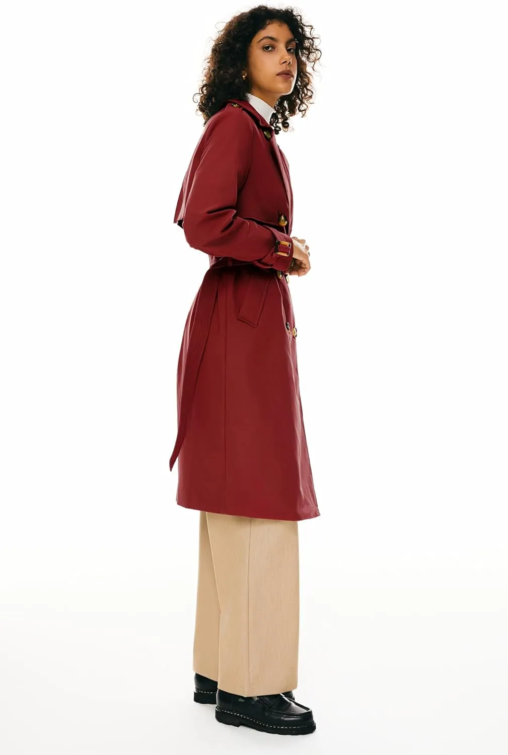 Orolay Women's 3/4 Length Double Breasted Trench Coat Lapel Jacket with Belt