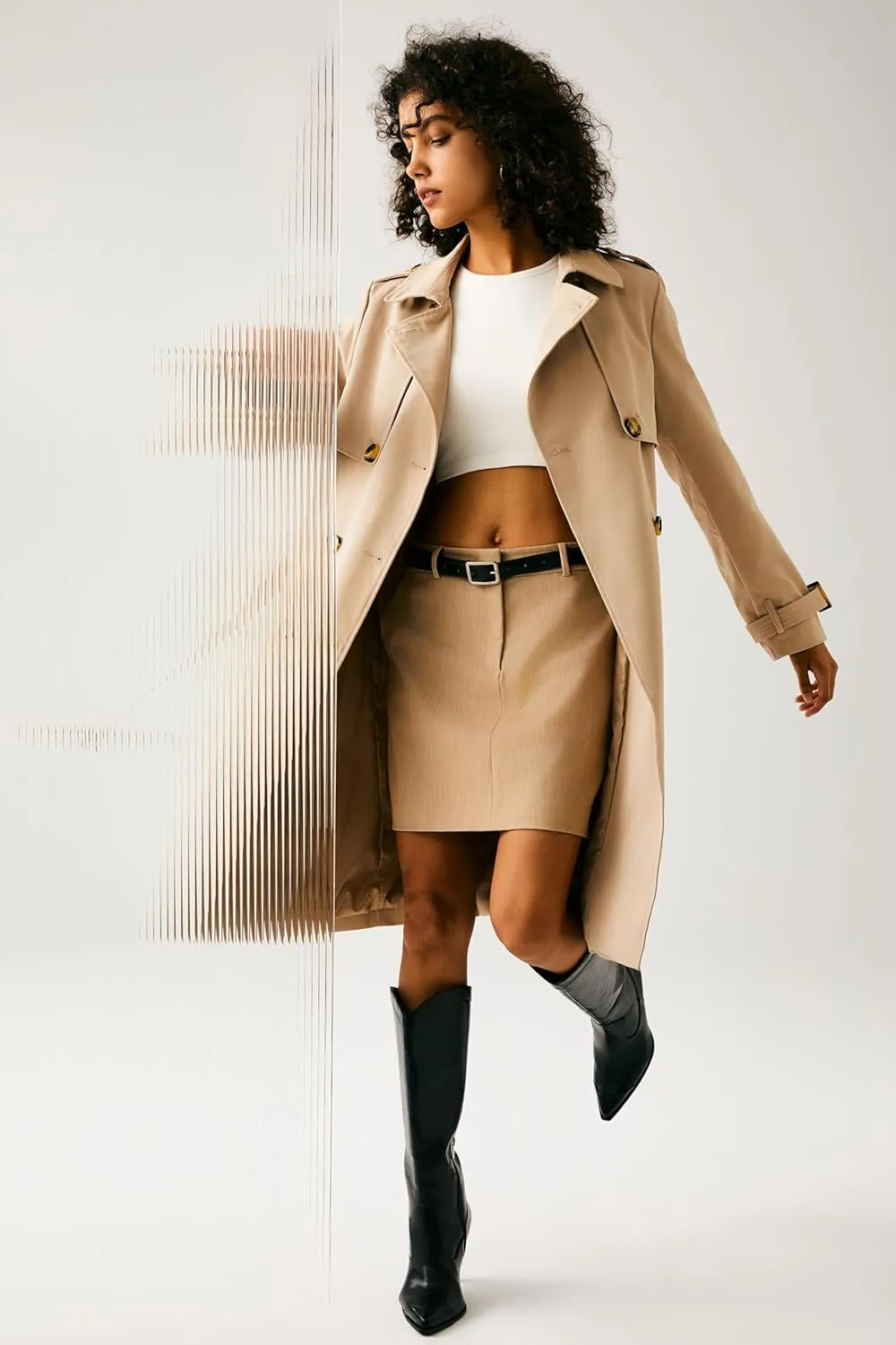 Orolay Women's 3/4 Length Double Breasted Trench Coat Lapel Jacket with Belt
