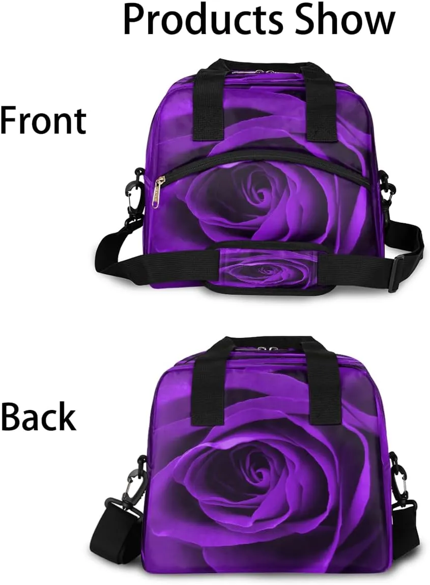OSAM SPACE Insulated Lunch Bag, Purple Rose Reusable Large Lunch Tote Handbag Lunch Box Meal Prep Thermal Cooler Bag with Shoulder Strap for Women Men Office Picnic