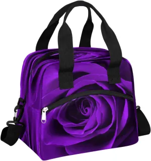 OSAM SPACE Insulated Lunch Bag, Purple Rose Reusable Large Lunch Tote Handbag Lunch Box Meal Prep Thermal Cooler Bag with Shoulder Strap for Women Men Office Picnic