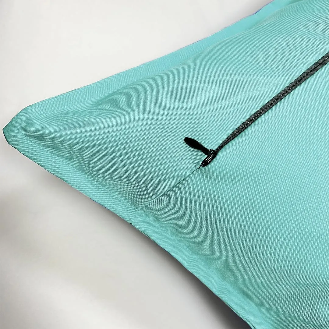 Outdoor Waterproof Pillow Covers 18x18 Set of 2 Sunbrella Decorative Square Solid Couch Pillow Covers with Wide Edge for Patio Tent Sofa Bed Living Room, Aqua