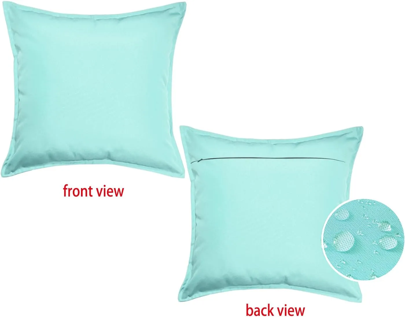 Outdoor Waterproof Pillow Covers 18x18 Set of 2 Sunbrella Decorative Square Solid Couch Pillow Covers with Wide Edge for Patio Tent Sofa Bed Living Room, Aqua