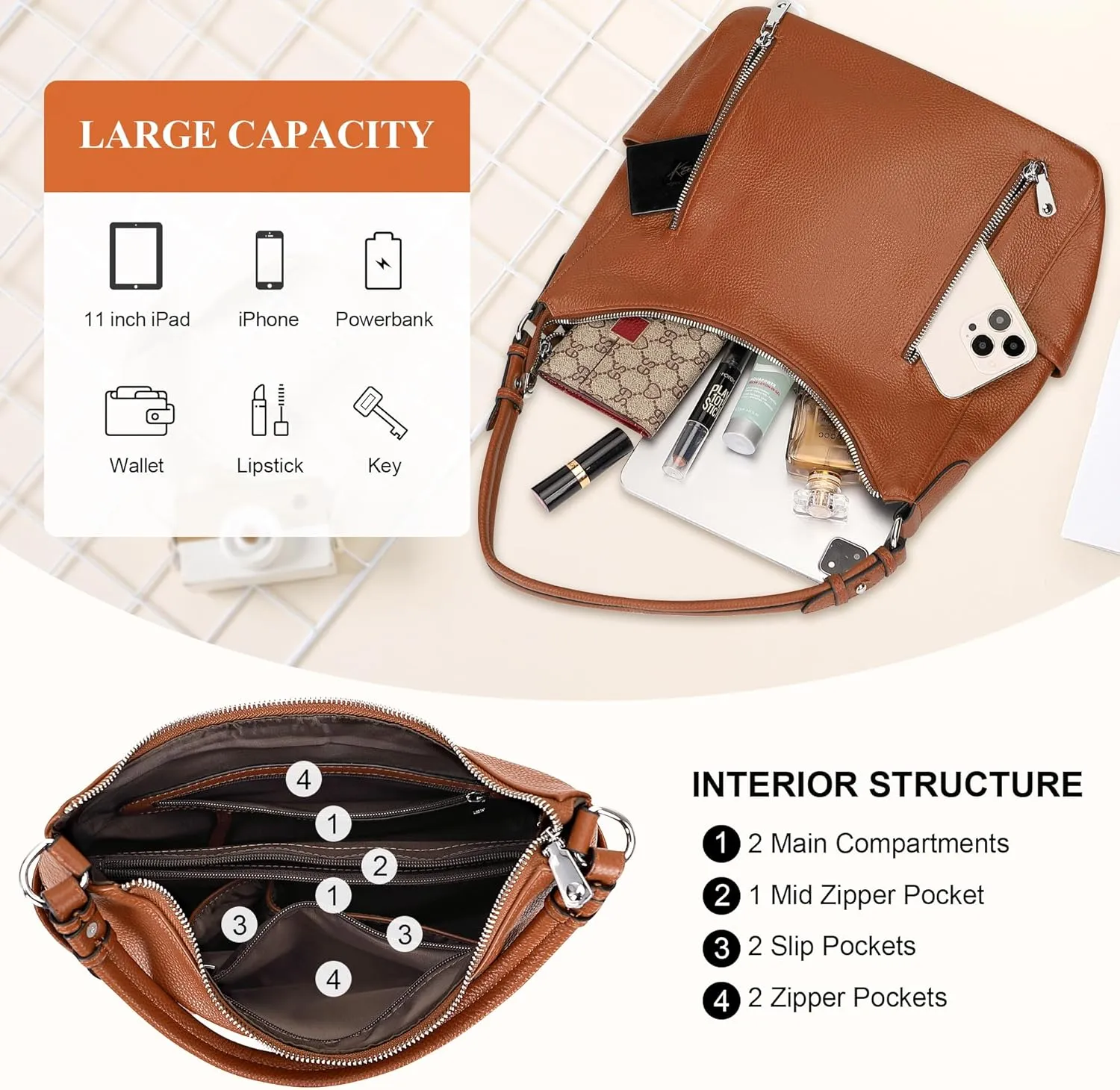 Over Earth Genuine Leather Purses and Handbags for Women Hobo Shoulder Bag Ladies Crossbody Bags Medium