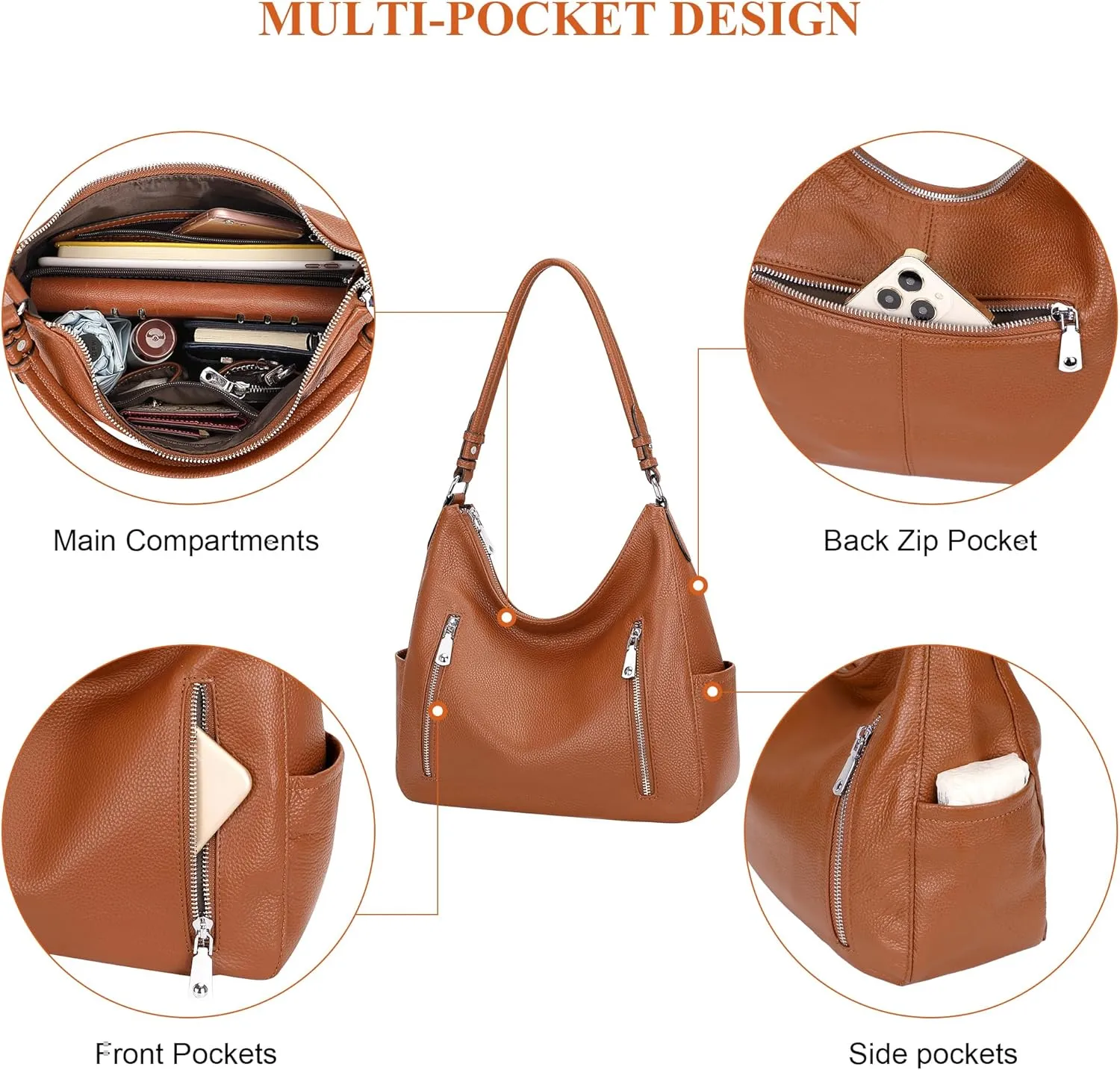 Over Earth Genuine Leather Purses and Handbags for Women Hobo Shoulder Bag Ladies Crossbody Bags Medium