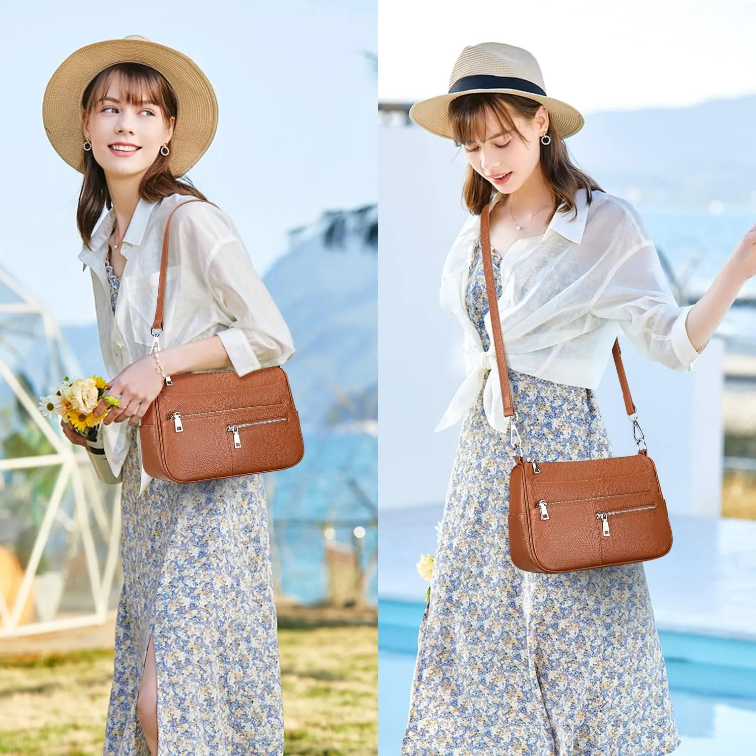 Over Earth Genuine Leather Shoulder Bag Small Crossbody Handbags for Women Ladies Purse
