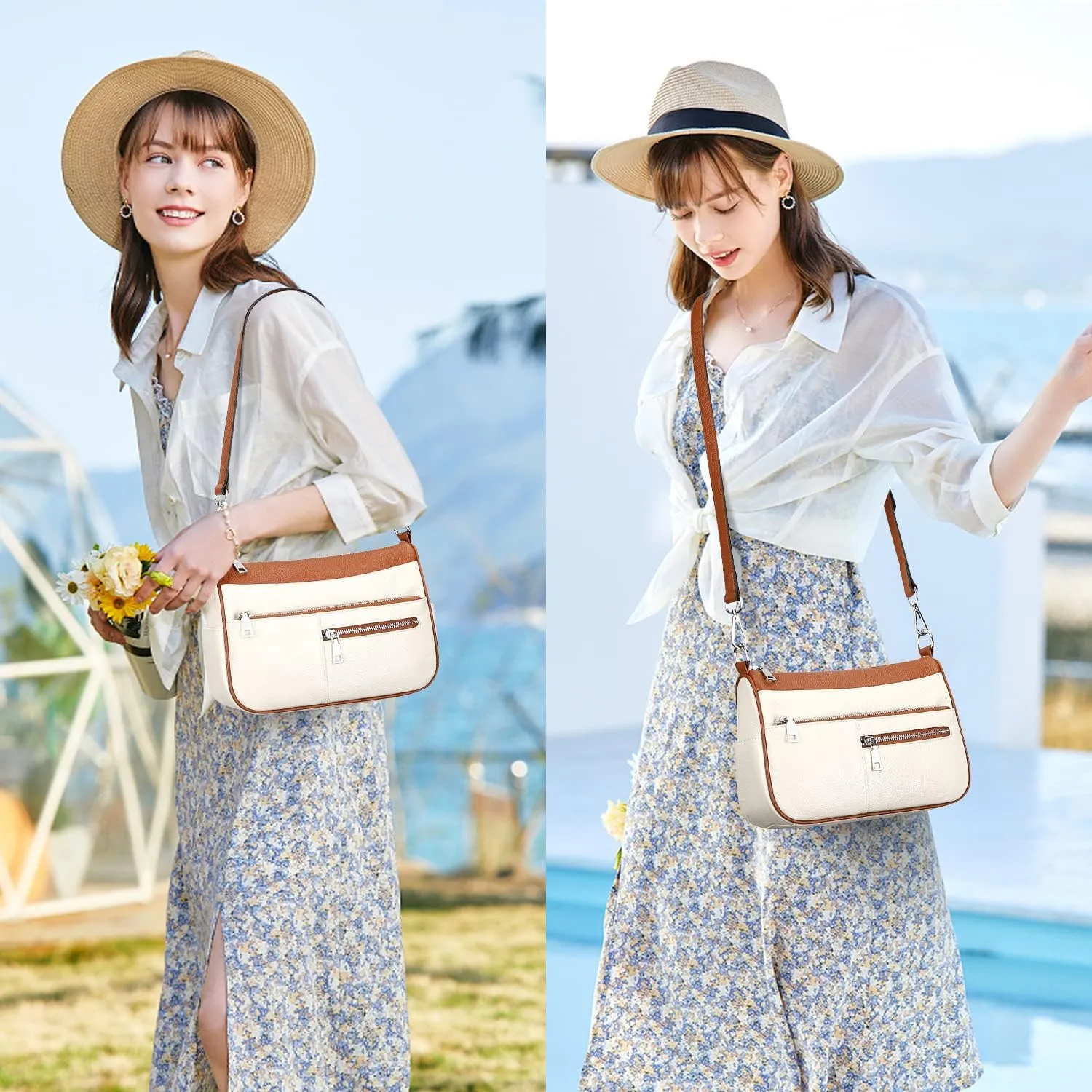 Over Earth Genuine Leather Shoulder Bag Small Crossbody Handbags for Women Ladies Purse