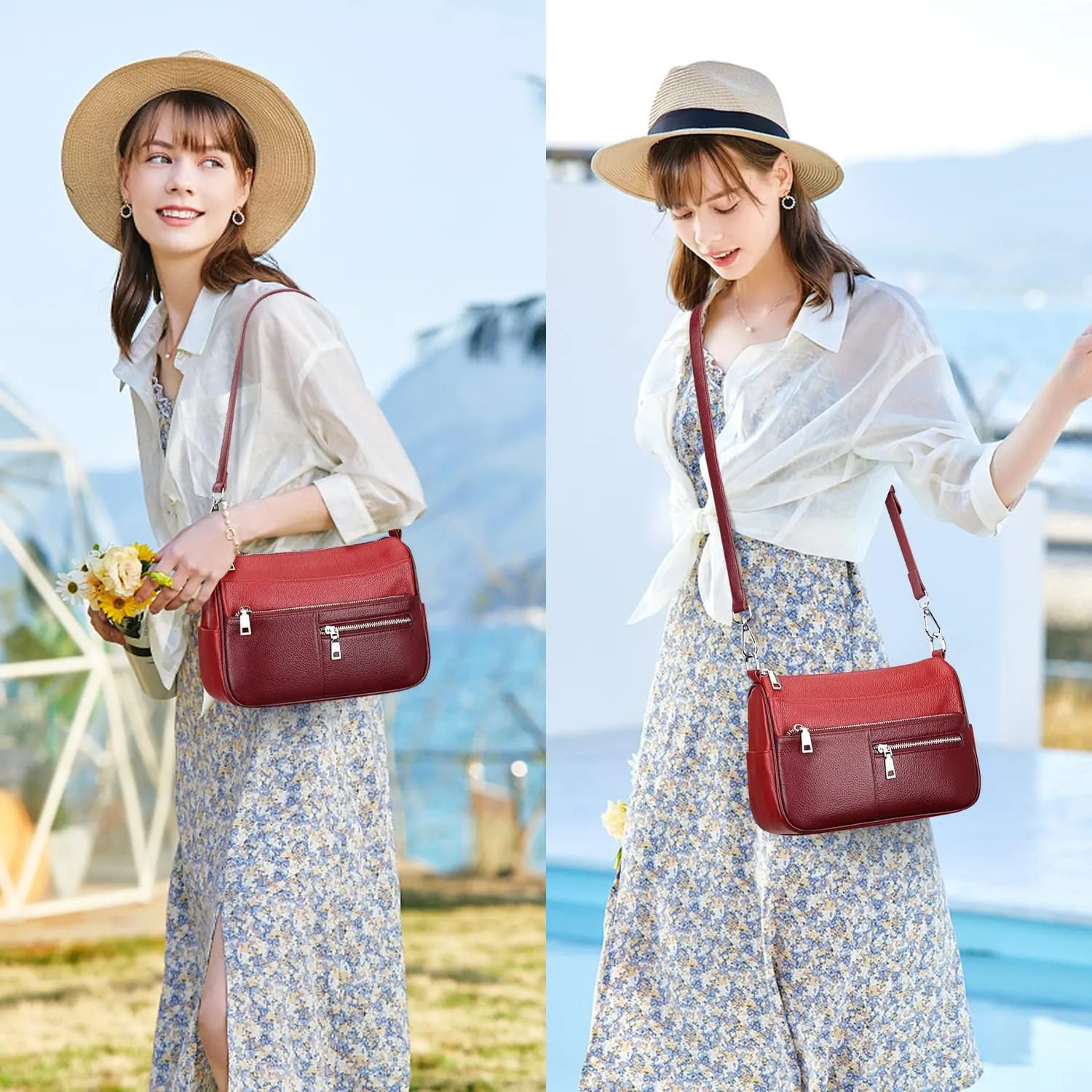 Over Earth Genuine Leather Shoulder Bag Small Crossbody Handbags for Women Ladies Purse