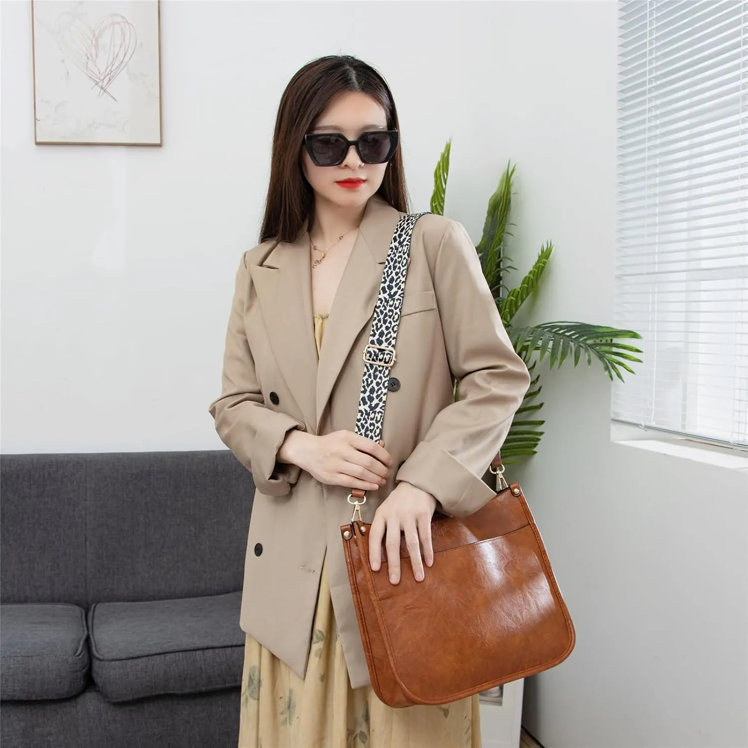 Ovida Vegan Leather Crossbody Bags for Women Hobo Purse Designer Shoulder Handbags With Guitar Strap Bucket Satchel Tote Bag