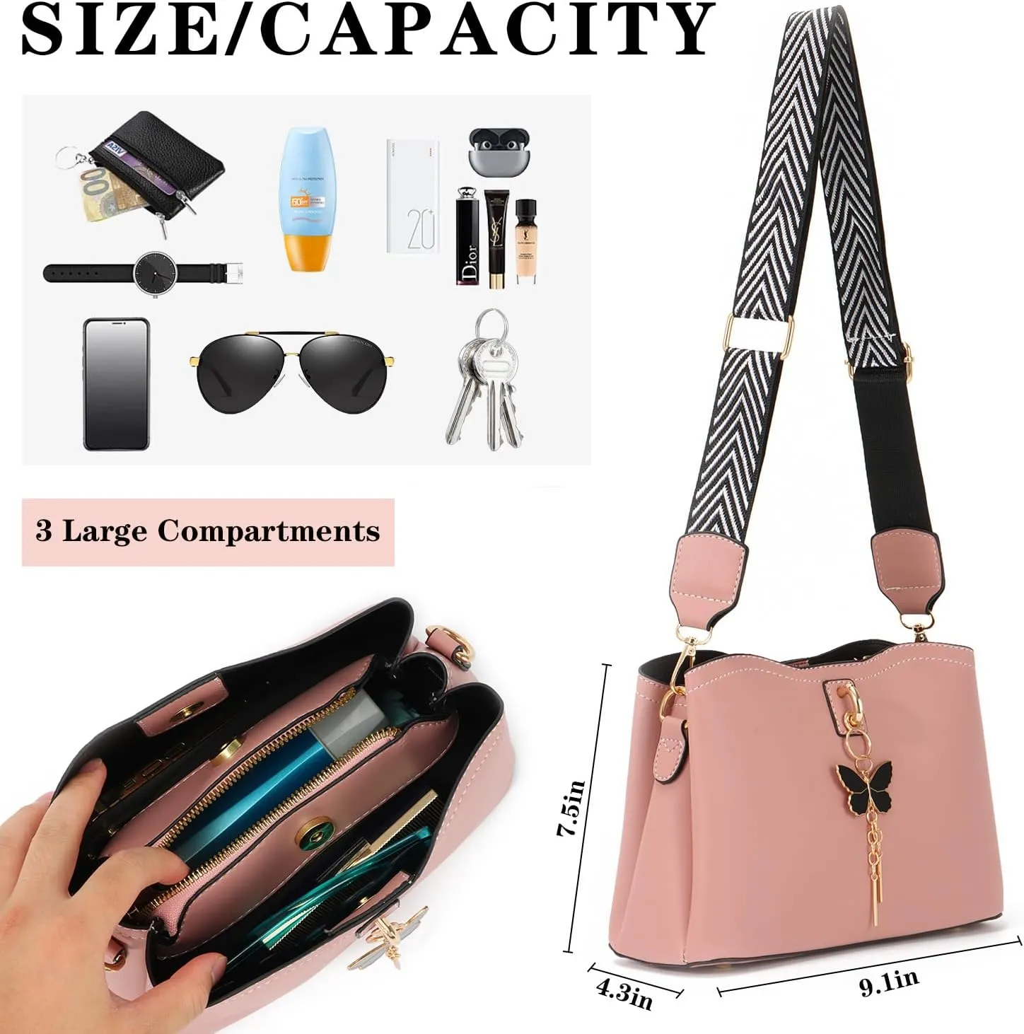 Oweisong Leather Butterfly Purse for Women Small Trendy Crossbody Shoulder Bag Ladies Fashion Cute White Handbags