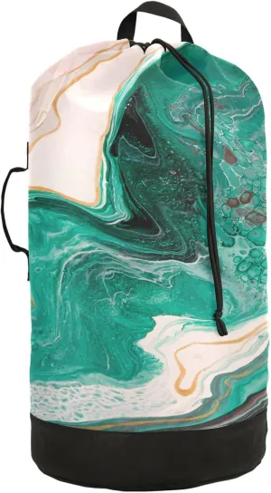 Oyihfvs Green Beige Paint Luxury Marble Agate Ripples Abstract Marine Art Backpack Laundry Bag, Laundry Backpack with Shoulder Straps, Waterproof Nylon Clothes Hamper Bag for Men Women Yoga Backpack