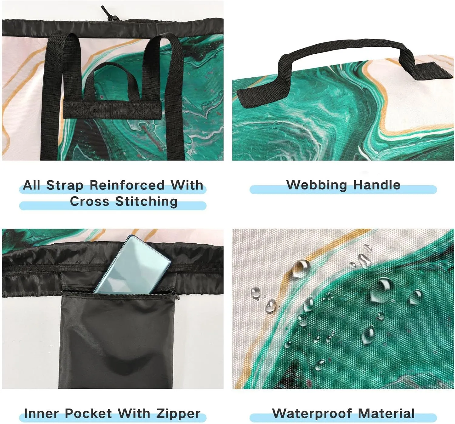 Oyihfvs Green Beige Paint Luxury Marble Agate Ripples Abstract Marine Art Backpack Laundry Bag, Laundry Backpack with Shoulder Straps, Waterproof Nylon Clothes Hamper Bag for Men Women Yoga Backpack