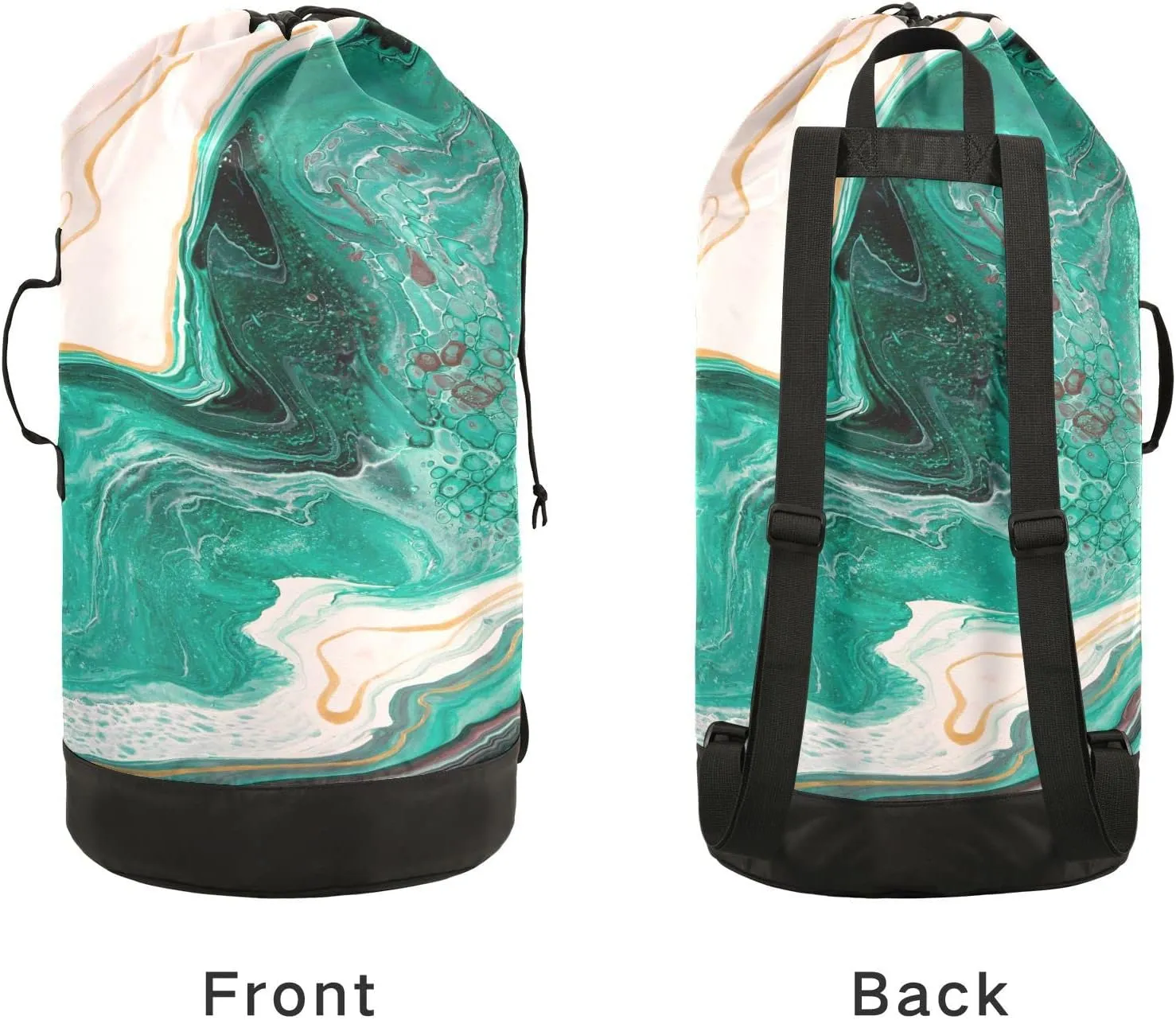 Oyihfvs Green Beige Paint Luxury Marble Agate Ripples Abstract Marine Art Backpack Laundry Bag, Laundry Backpack with Shoulder Straps, Waterproof Nylon Clothes Hamper Bag for Men Women Yoga Backpack