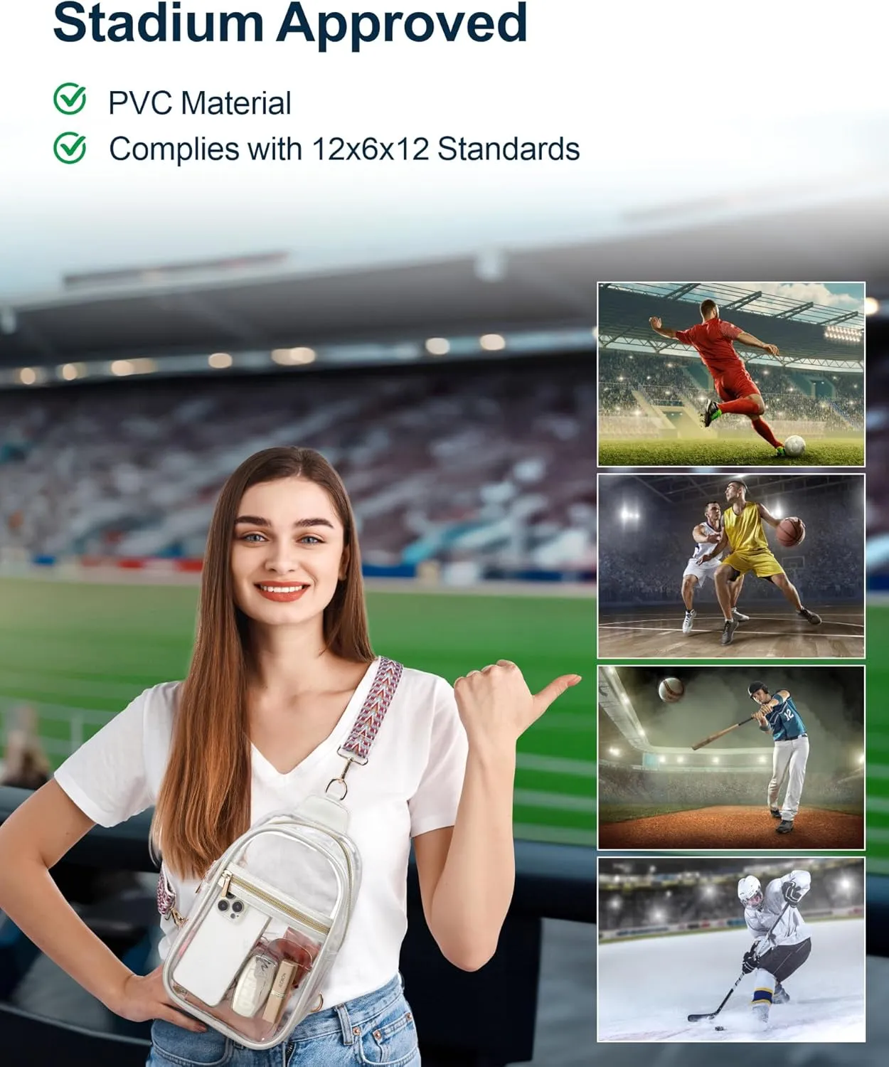 PACKISM Clear Bag for Stadium Events - Clear Sling Bag for Sport Concert, Clear Crossbody Bags for Women with Comfortable Strap