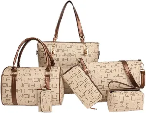 Pahajim 6-Pcs Women Handbag Set: Shoulder, Tote, Satchel, Crossbody, Wallet, Messenger Bags