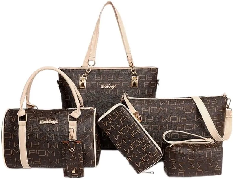 Pahajim 6-Pcs Women Handbag Set: Shoulder, Tote, Satchel, Crossbody, Wallet, Messenger Bags