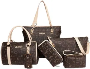 Pahajim 6-Pcs Women Handbag Set: Shoulder, Tote, Satchel, Crossbody, Wallet, Messenger Bags
