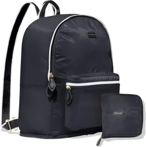 Paravel Fold Up Travel Backpack | Packable Foldable Travel Bag | Carry On Nylon Backpack with Trolley Sleeve | Derby Black