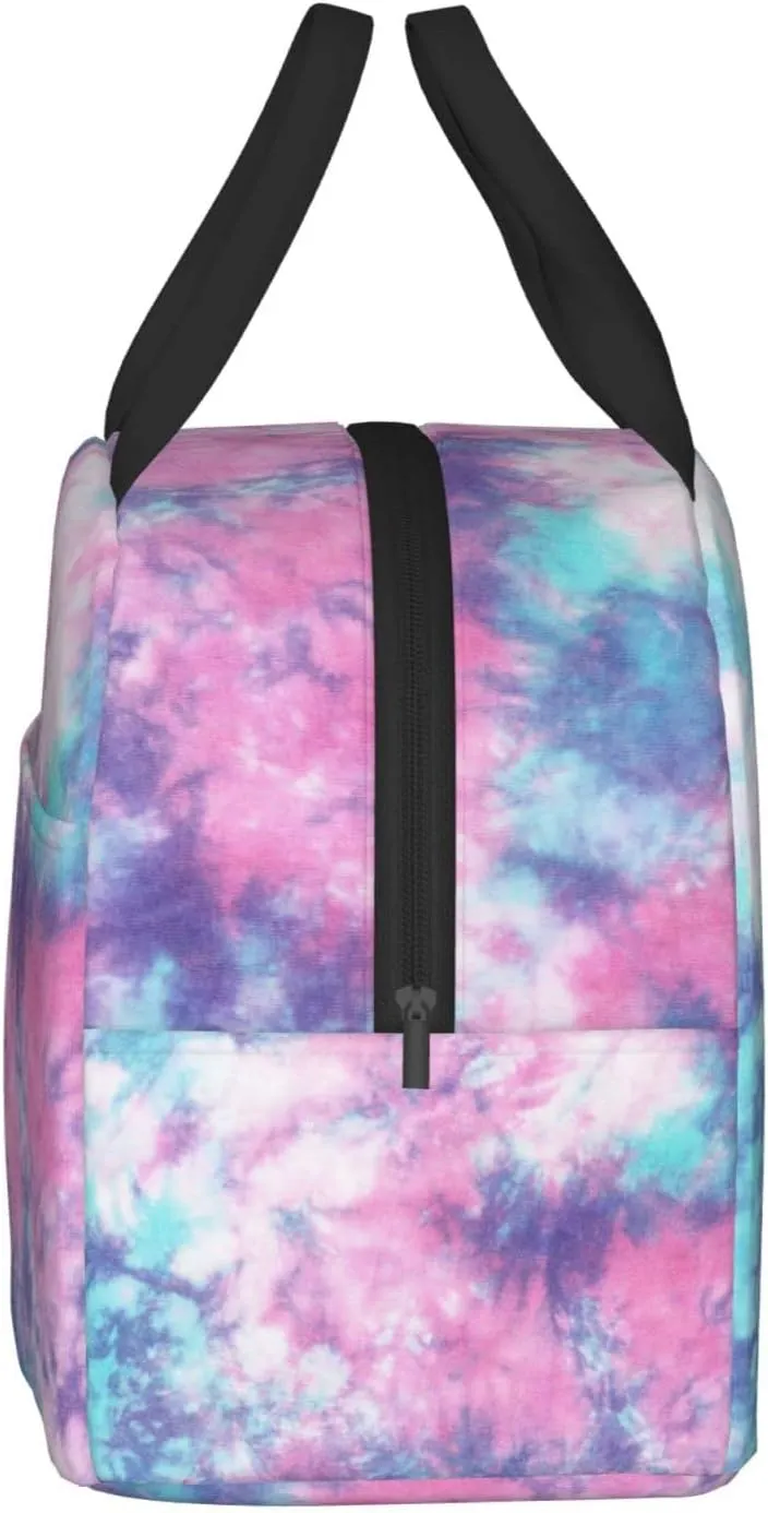 Pastel Blue Pink Tie Dye Lunch Box Insulated Meal Bag Lunch Bag Reusable Snack Bag Food Container For Boys Girls Men Women School Work Travel Picnic