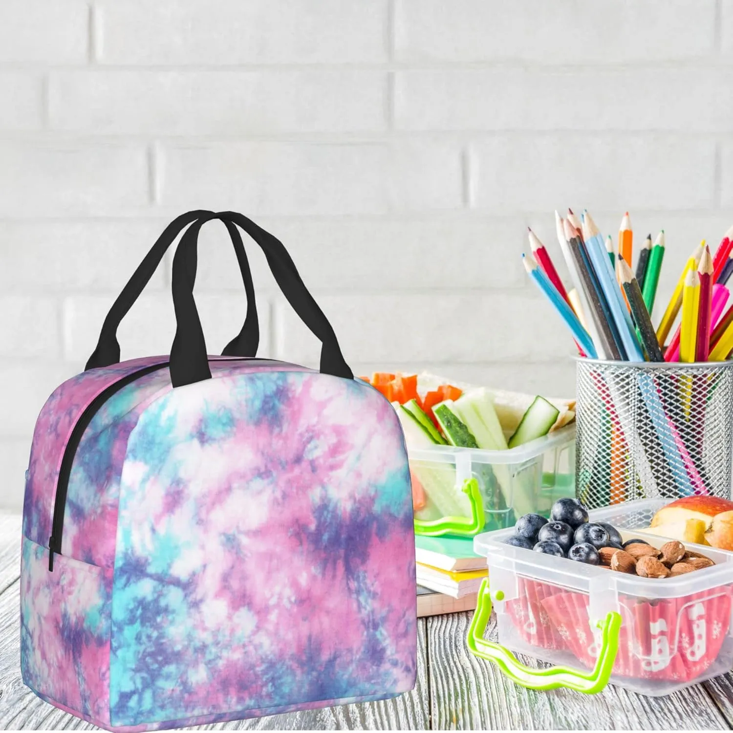Pastel Blue Pink Tie Dye Lunch Box Insulated Meal Bag Lunch Bag Reusable Snack Bag Food Container For Boys Girls Men Women School Work Travel Picnic