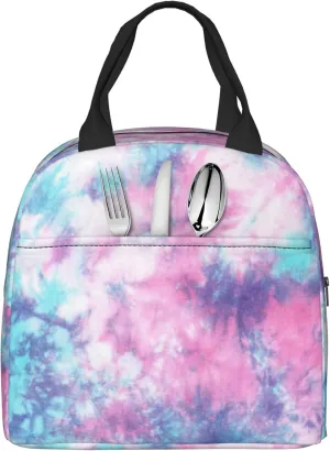 Pastel Blue Pink Tie Dye Lunch Box Insulated Meal Bag Lunch Bag Reusable Snack Bag Food Container For Boys Girls Men Women School Work Travel Picnic