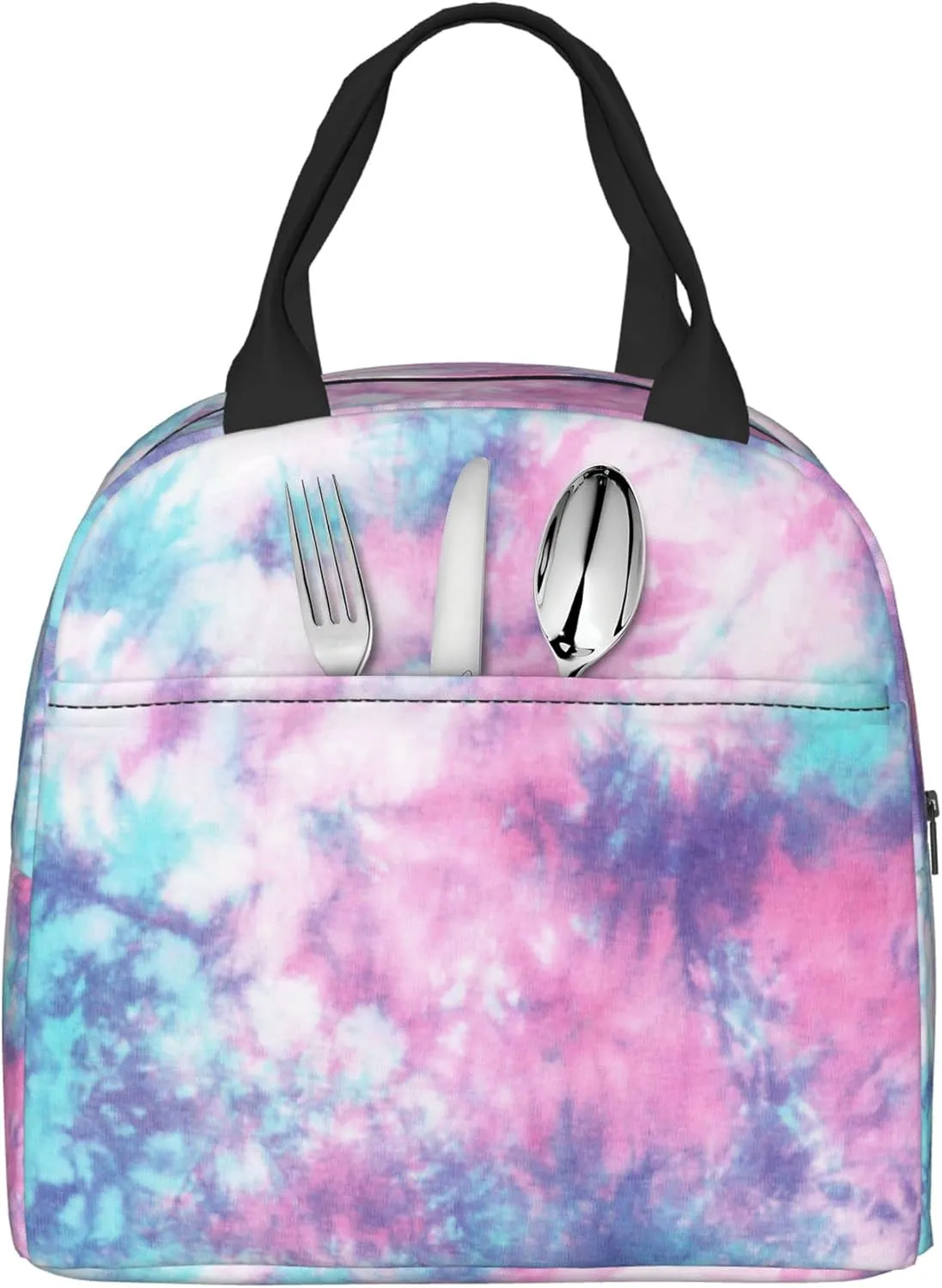 Pastel Blue Pink Tie Dye Lunch Box Insulated Meal Bag Lunch Bag Reusable Snack Bag Food Container For Boys Girls Men Women School Work Travel Picnic