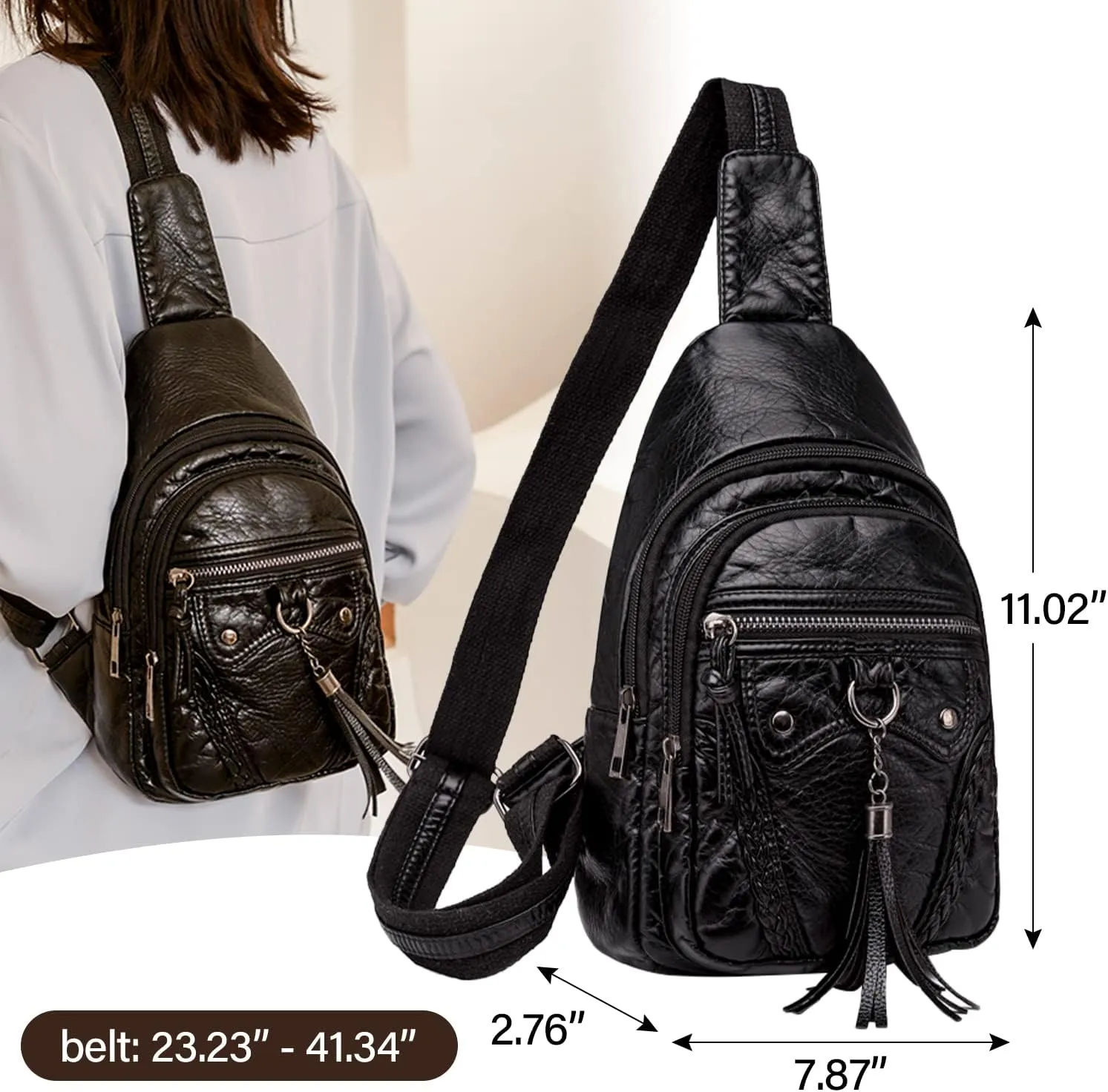 Peicees Leather Sling Bag For Women Waterproof Crossbody Bag Chest Bag Fashionable Small Backpack Purse For Travel Hiking