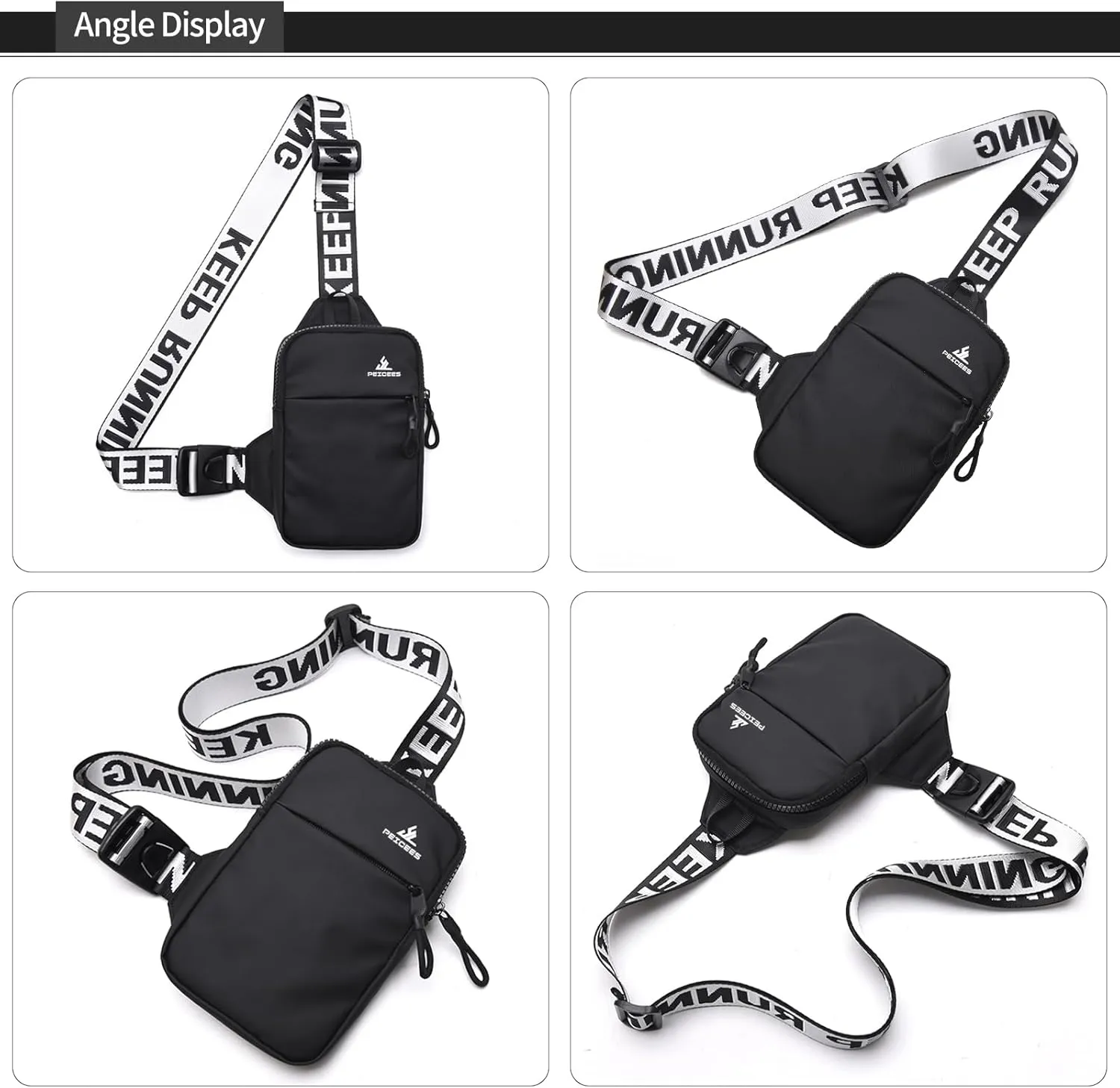 Peicees Mini Crossbody Sling Bag Chest Bag Dual Pocket Water Resistant Fanny Pack Running Phone Holder for Men Women Workout Travel, Pink