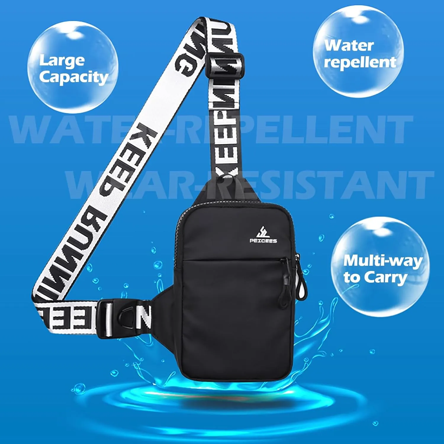 Peicees Mini Crossbody Sling Bag Chest Bag Dual Pocket Water Resistant Fanny Pack Running Phone Holder for Men Women Workout Travel, Pink
