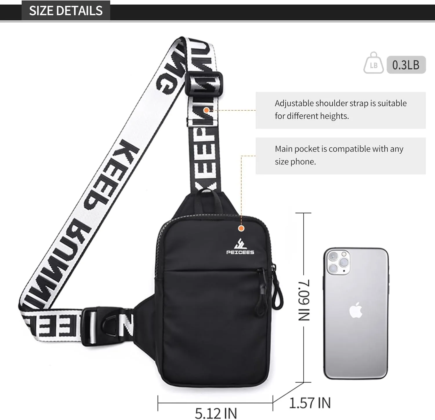 Peicees Mini Crossbody Sling Bag Chest Bag Dual Pocket Water Resistant Fanny Pack Running Phone Holder for Men Women Workout Travel, Pink
