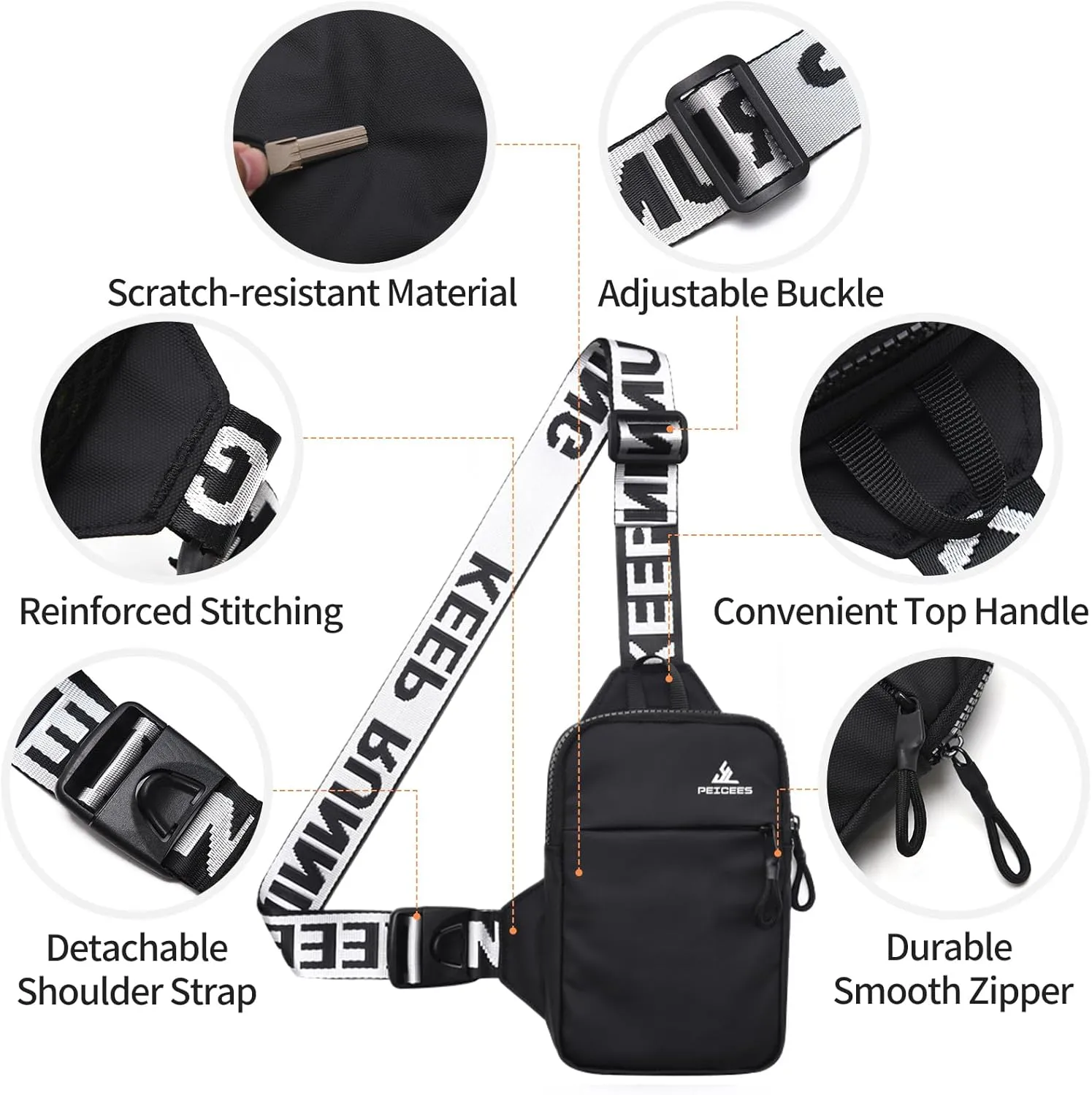 Peicees Mini Crossbody Sling Bag Chest Bag Dual Pocket Water Resistant Fanny Pack Running Phone Holder for Men Women Workout Travel, Pink